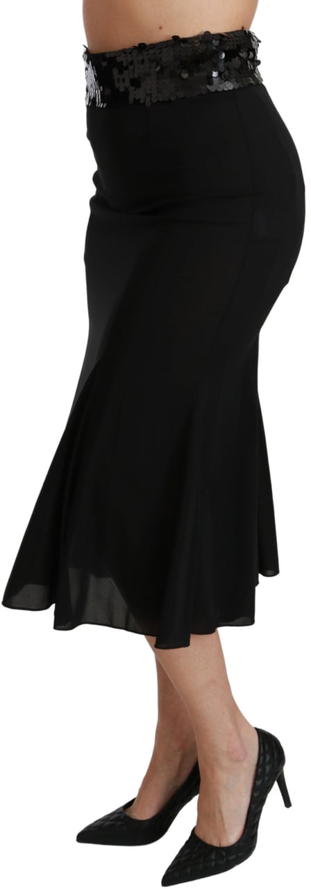 Dolce & Gabbana Black High Waist Mermaid Midi Silk Skirt Zwart