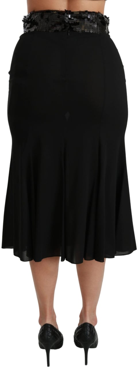 Dolce & Gabbana Black High Waist Mermaid Midi Silk Skirt Zwart