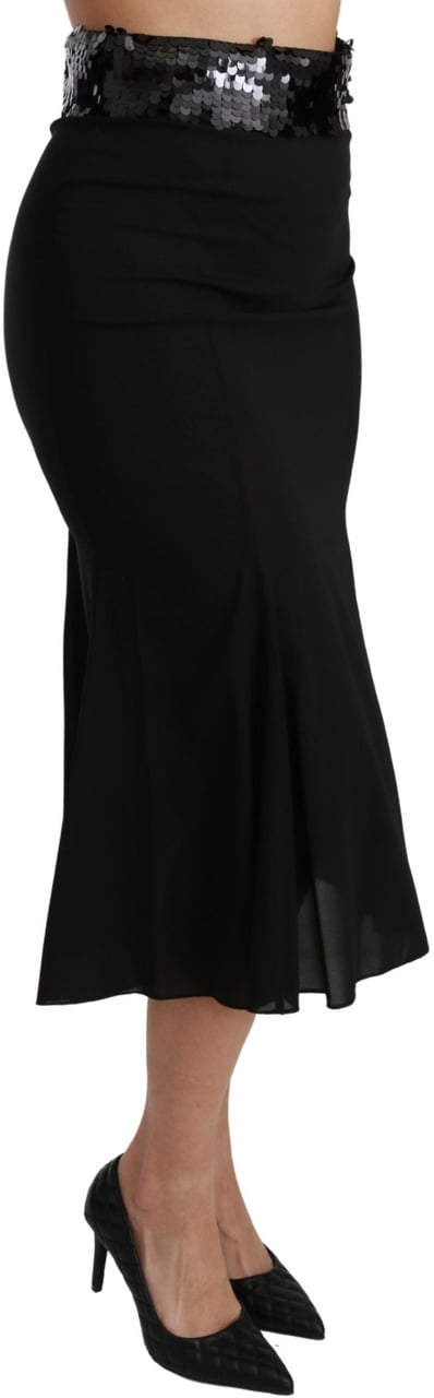 Dolce & Gabbana Black High Waist Mermaid Midi Silk Skirt Zwart