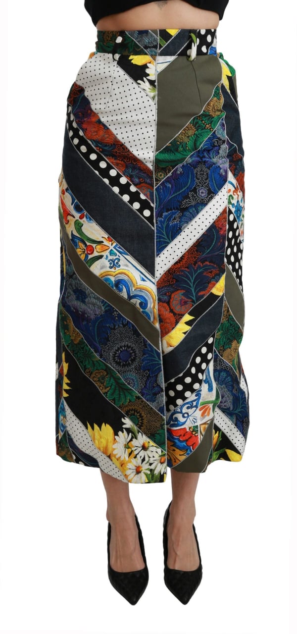 Dolce & Gabbana Multicolor Silk Geometric High Waist Maxi Skirt Divers
