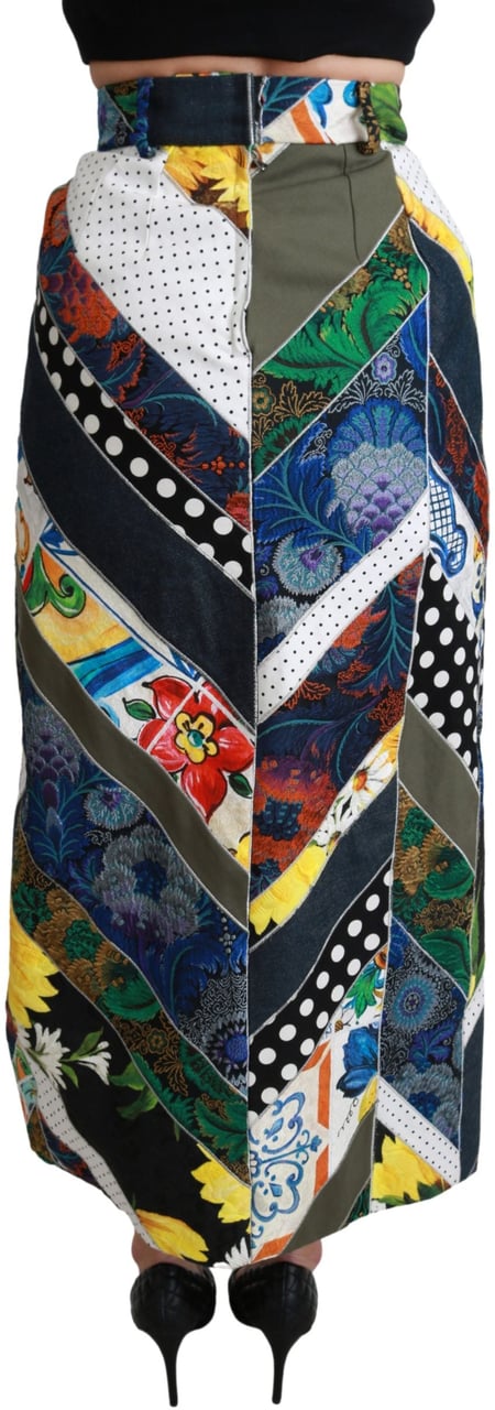 Dolce & Gabbana Multicolor Silk Geometric High Waist Maxi Skirt Divers