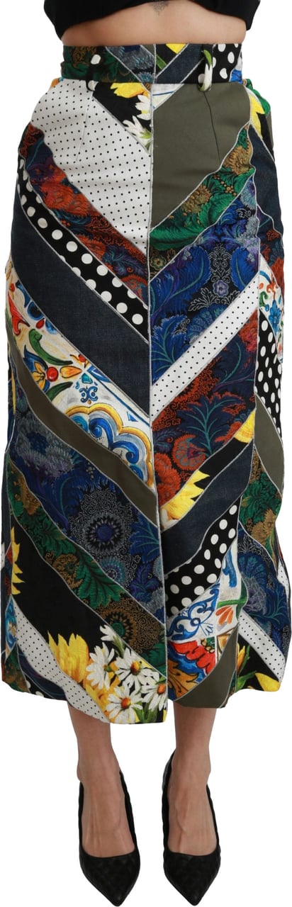 Dolce & Gabbana Multicolor Silk Geometric High Waist Maxi Skirt Divers