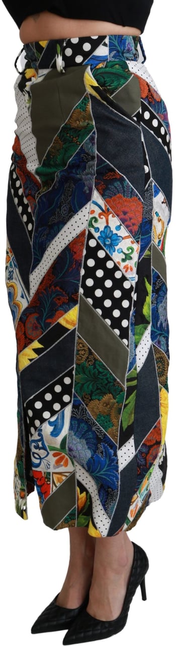 Dolce & Gabbana Multicolor Silk Geometric High Waist Maxi Skirt Divers