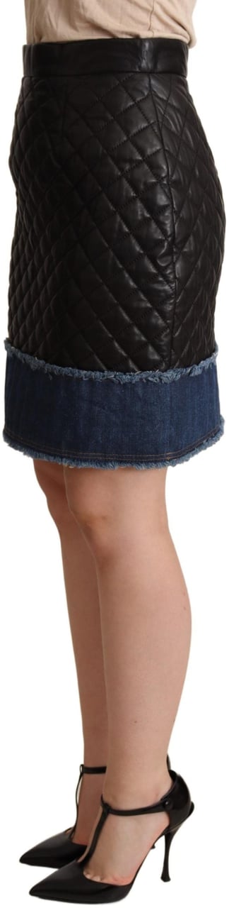 Dolce & Gabbana Black Quilted Leather Mini Skirts Zwart