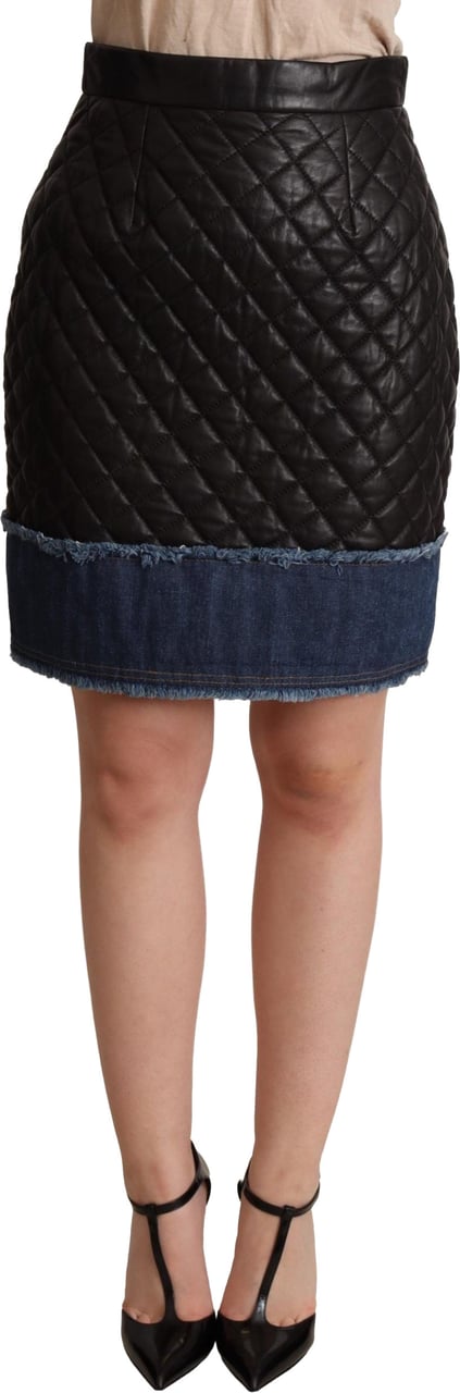 Dolce & Gabbana Black Quilted Leather Mini Skirts Zwart