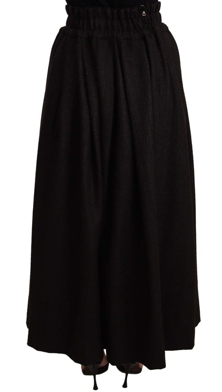 Dolce & Gabbana Black Wool High Waist Maxi PIECE Skirt Zwart