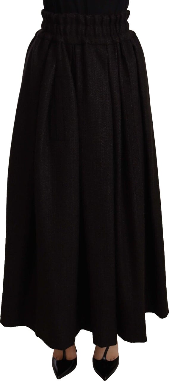 Dolce & Gabbana Black Wool High Waist Maxi PIECE Skirt Zwart