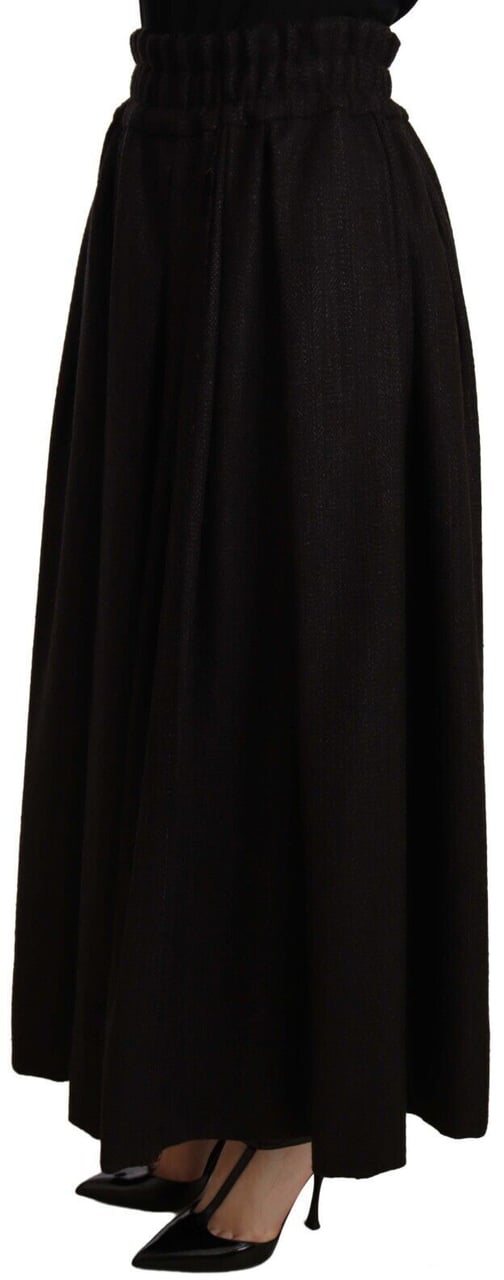 Dolce & Gabbana Black Wool High Waist Maxi PIECE Skirt Zwart