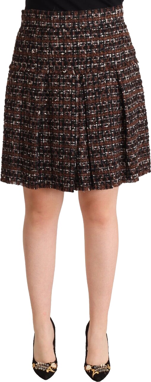 Dolce & Gabbana Brown High Waist Mini A-Line Pleated Skirt Bruin