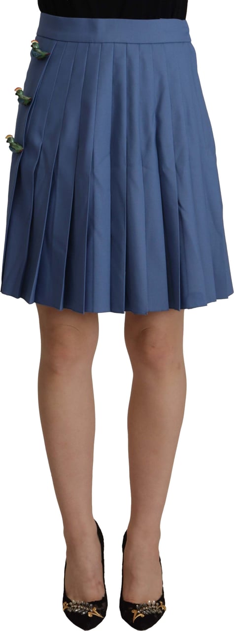 Dolce & Gabbana Blue Embellished Pleated Mini Skirt Wool Blauw
