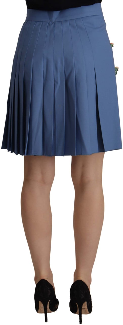 Dolce & Gabbana Blue Embellished Pleated Mini Skirt Wool Blauw