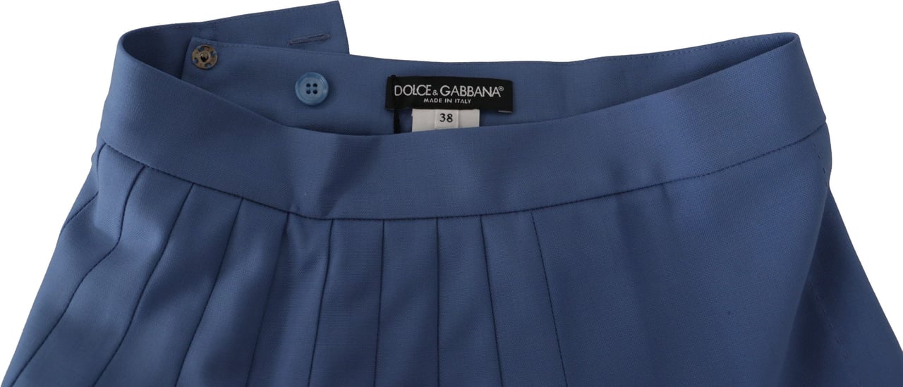 Dolce & Gabbana Blue Embellished Pleated Mini Skirt Wool Blauw