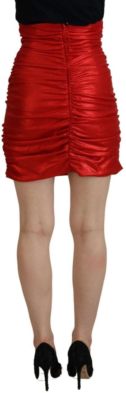 Dolce & Gabbana Metallic Red High Waist Polyester Mini Skirt Rood