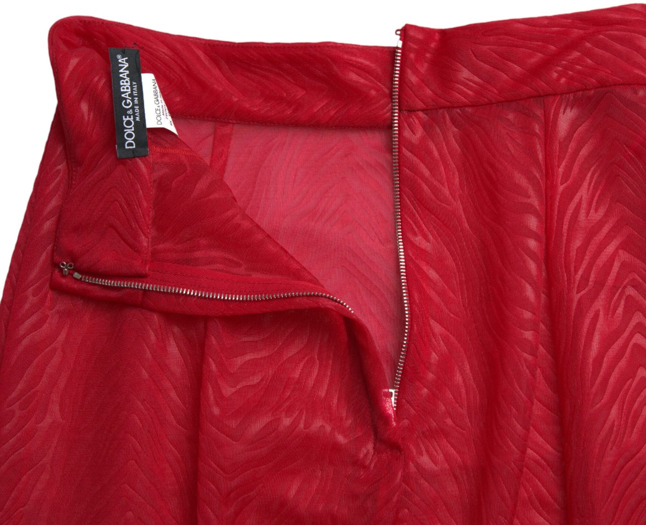 Dolce & Gabbana Red Sheer High Waist Pencil Cut Midi Skirt Rood