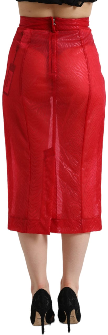 Dolce & Gabbana Red Sheer High Waist Pencil Cut Midi Skirt Rood