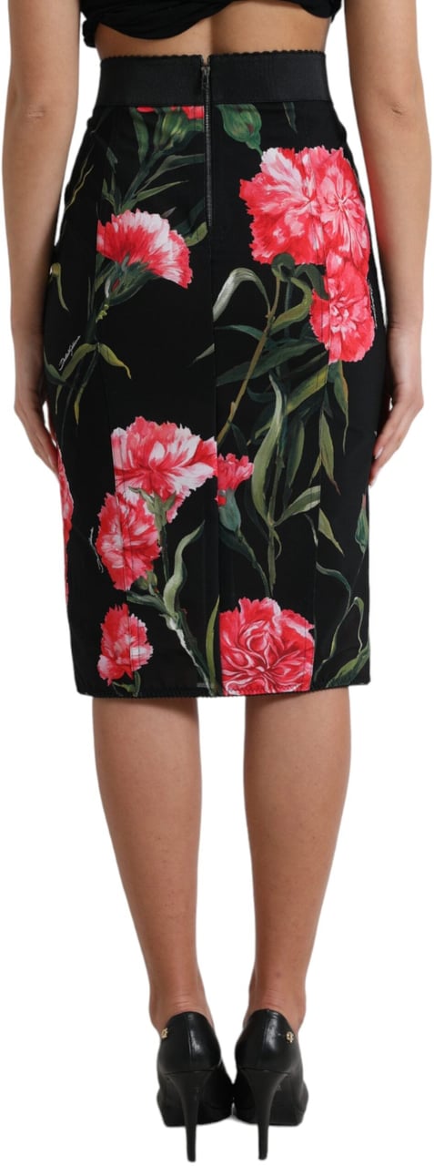 Dolce & Gabbana Black Carnation Pencil Cut Knee Length Skirt Zwart