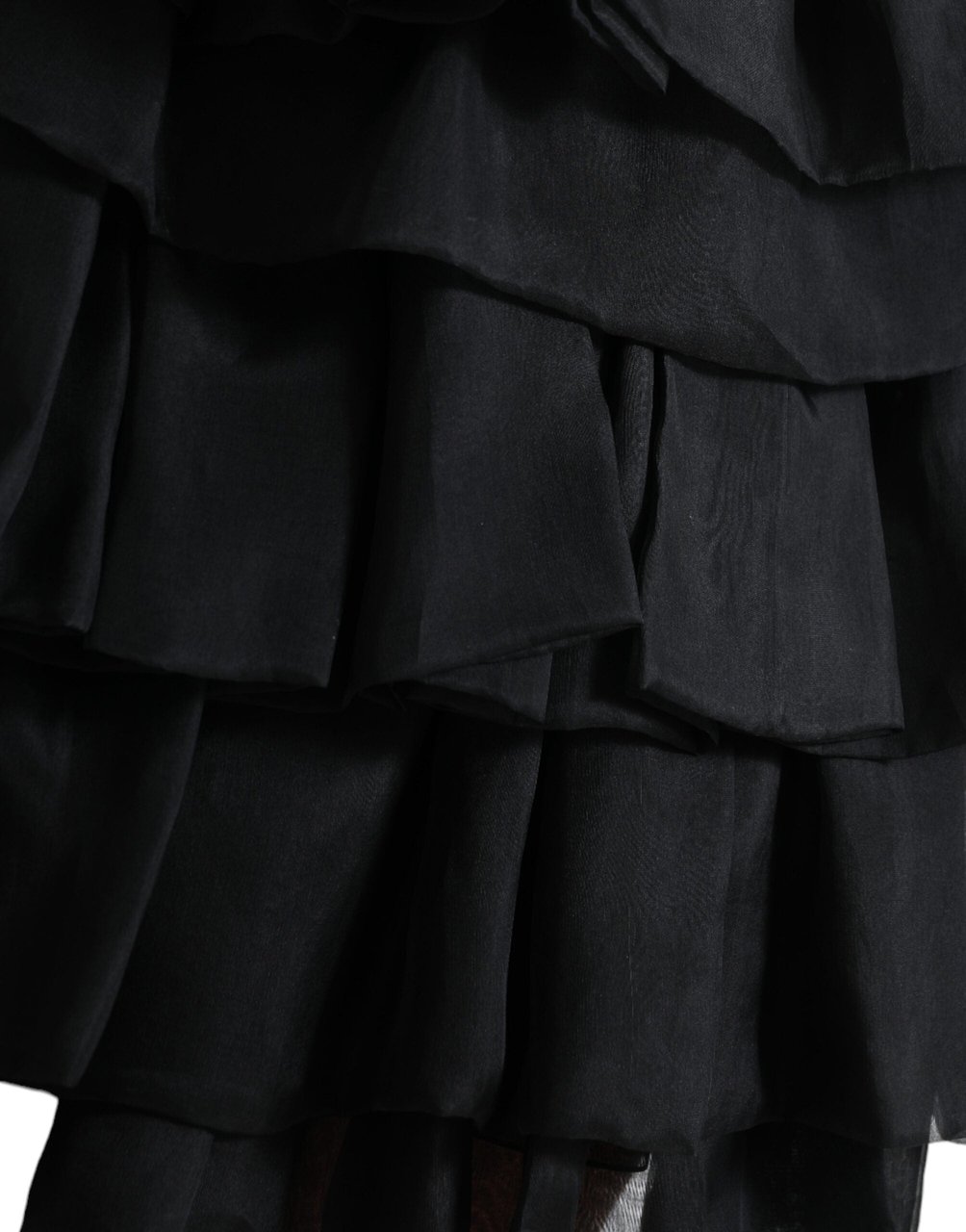 Dolce & Gabbana Black Tiered Aline High Waist Silk Mini Skirt Zwart