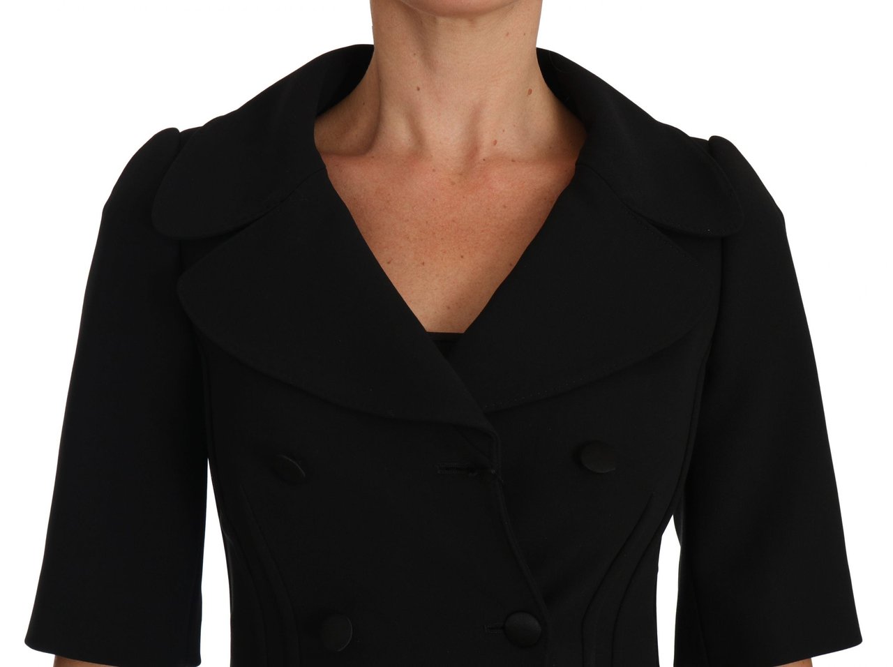Dolce & Gabbana Black Short Fitted Wool Cropped Jacket Blazer Zwart