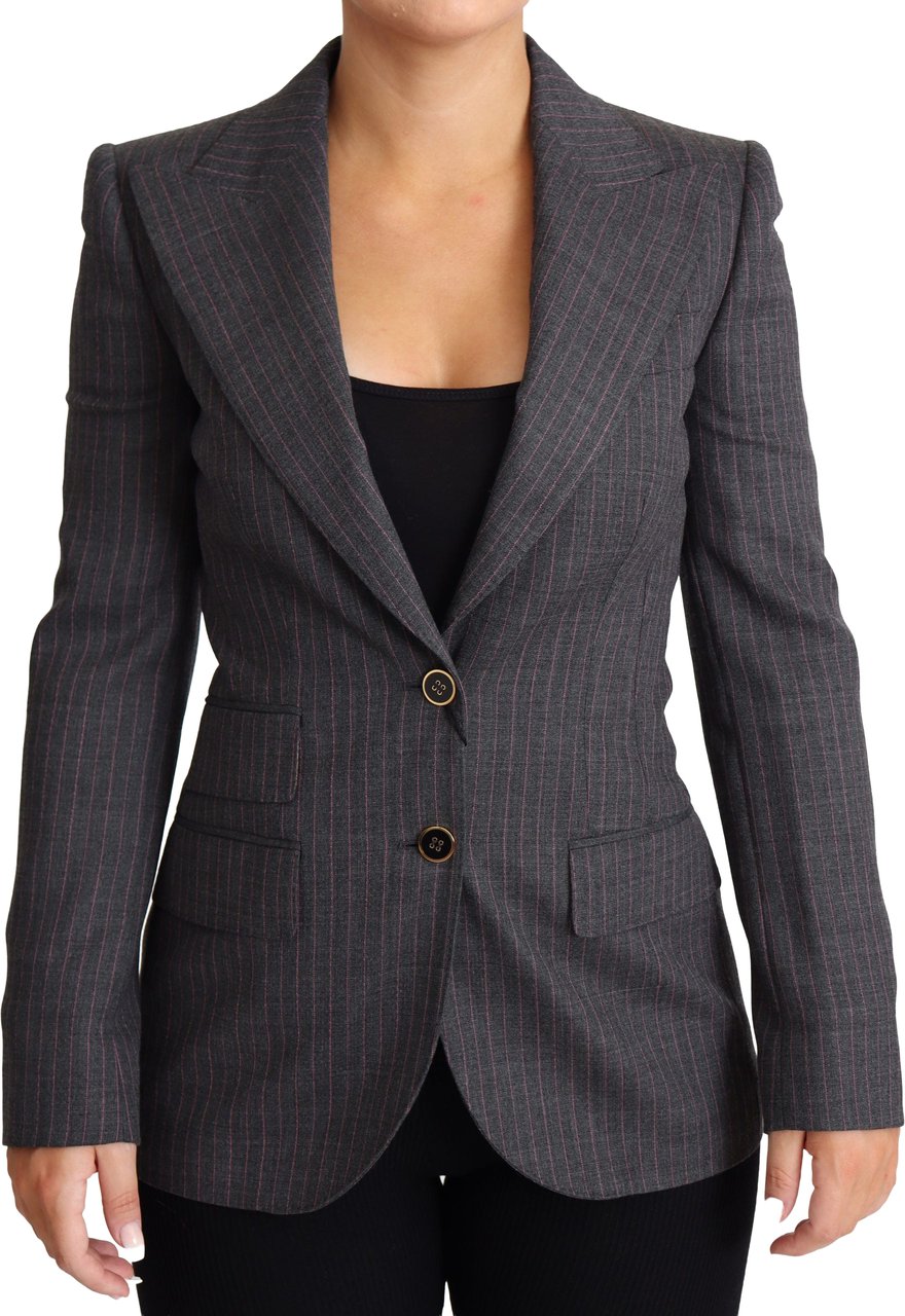 Dolce & Gabbana Gray Single Breasted Fitted Blazer Wool Jacket Grijs