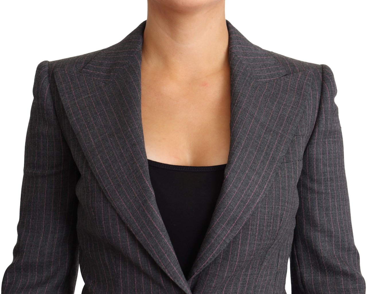 Dolce & Gabbana Gray Single Breasted Fitted Blazer Wool Jacket Grijs