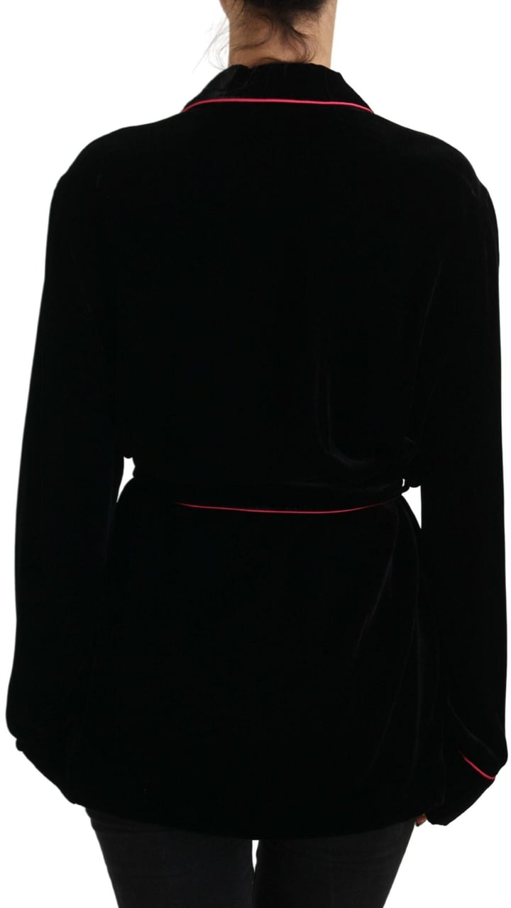Dolce & Gabbana Black Button Belted Blazer Viscose Jacket Zwart