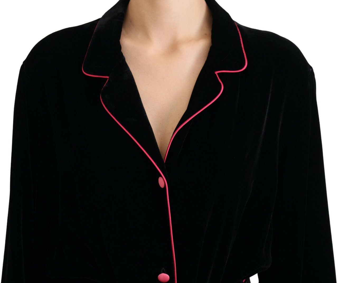 Dolce & Gabbana Black Button Belted Blazer Viscose Jacket Zwart