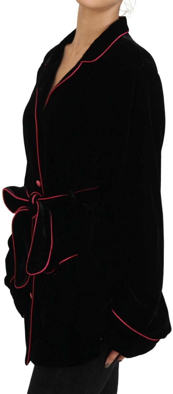 Dolce & Gabbana Black Button Belted Blazer Viscose Jacket Zwart