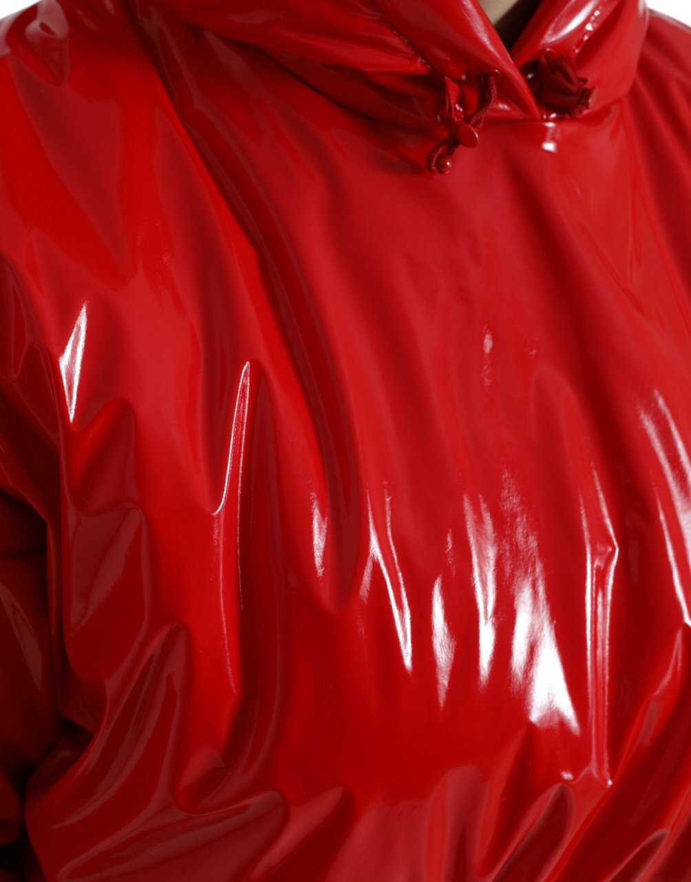 Dolce & Gabbana Shiny Red Hooded Cropped Short Coat Jacket Rood