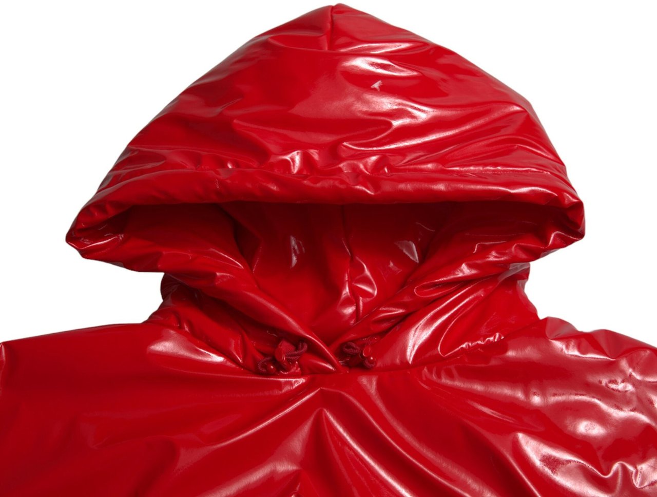 Dolce & Gabbana Shiny Red Hooded Cropped Short Coat Jacket Rood