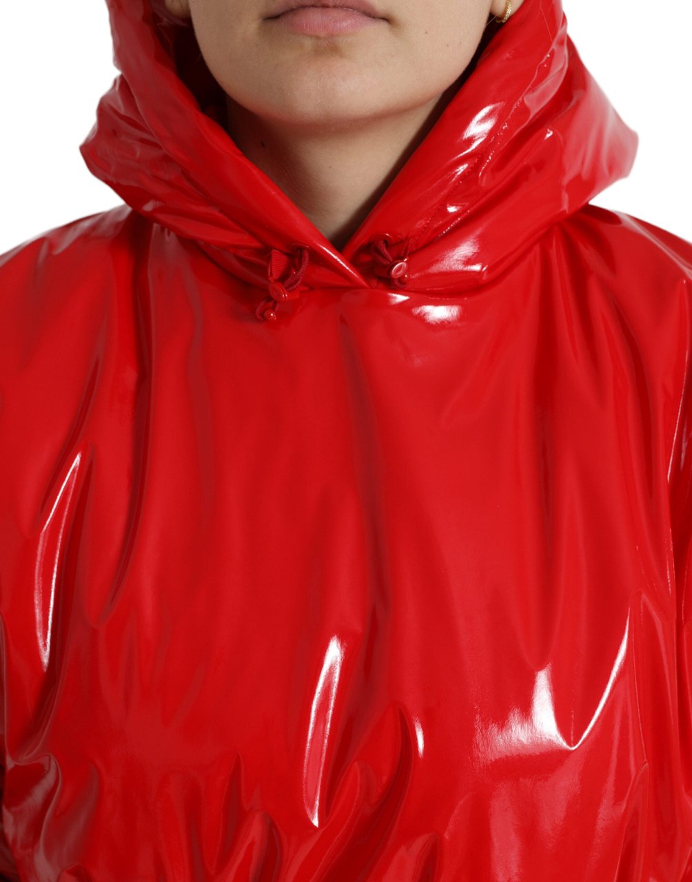 Dolce & Gabbana Shiny Red Hooded Cropped Short Coat Jacket Rood