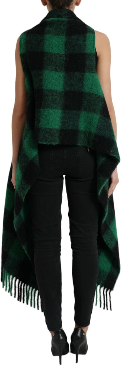Dolce & Gabbana Black Green Buffalo Check Poncho Coat Jacket Divers