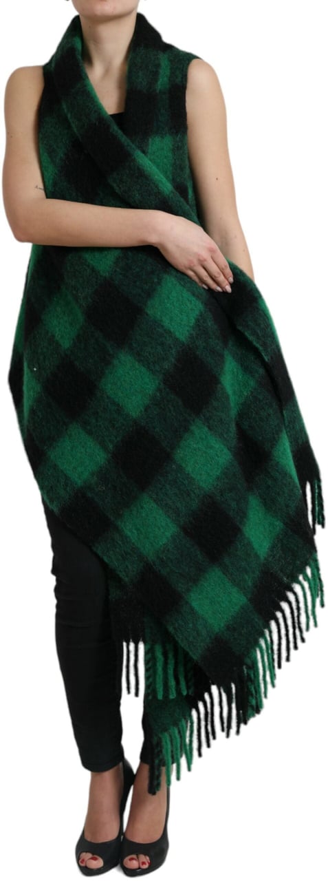 Dolce & Gabbana Black Green Buffalo Check Poncho Coat Jacket Divers