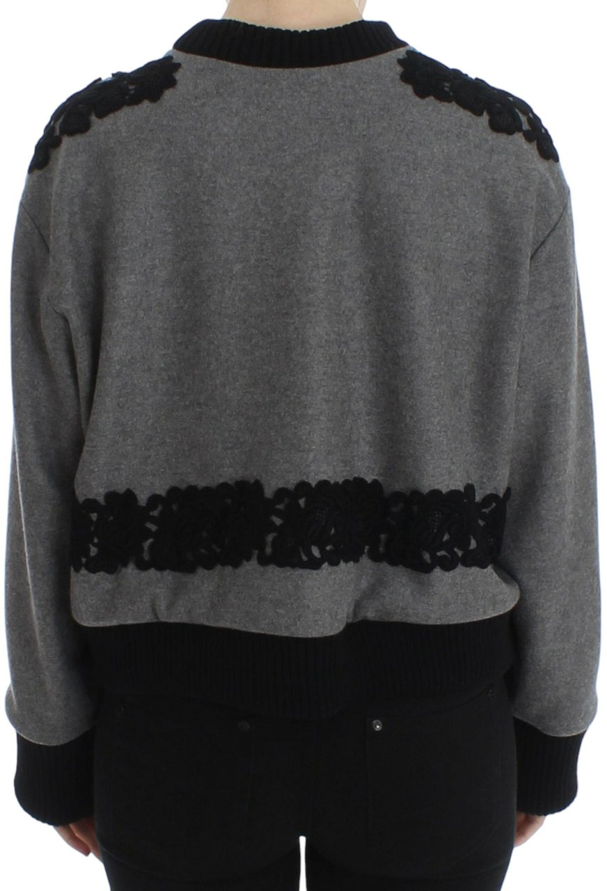 Dolce & Gabbana Gray Black Lace Wool Cashmere Sweater Divers