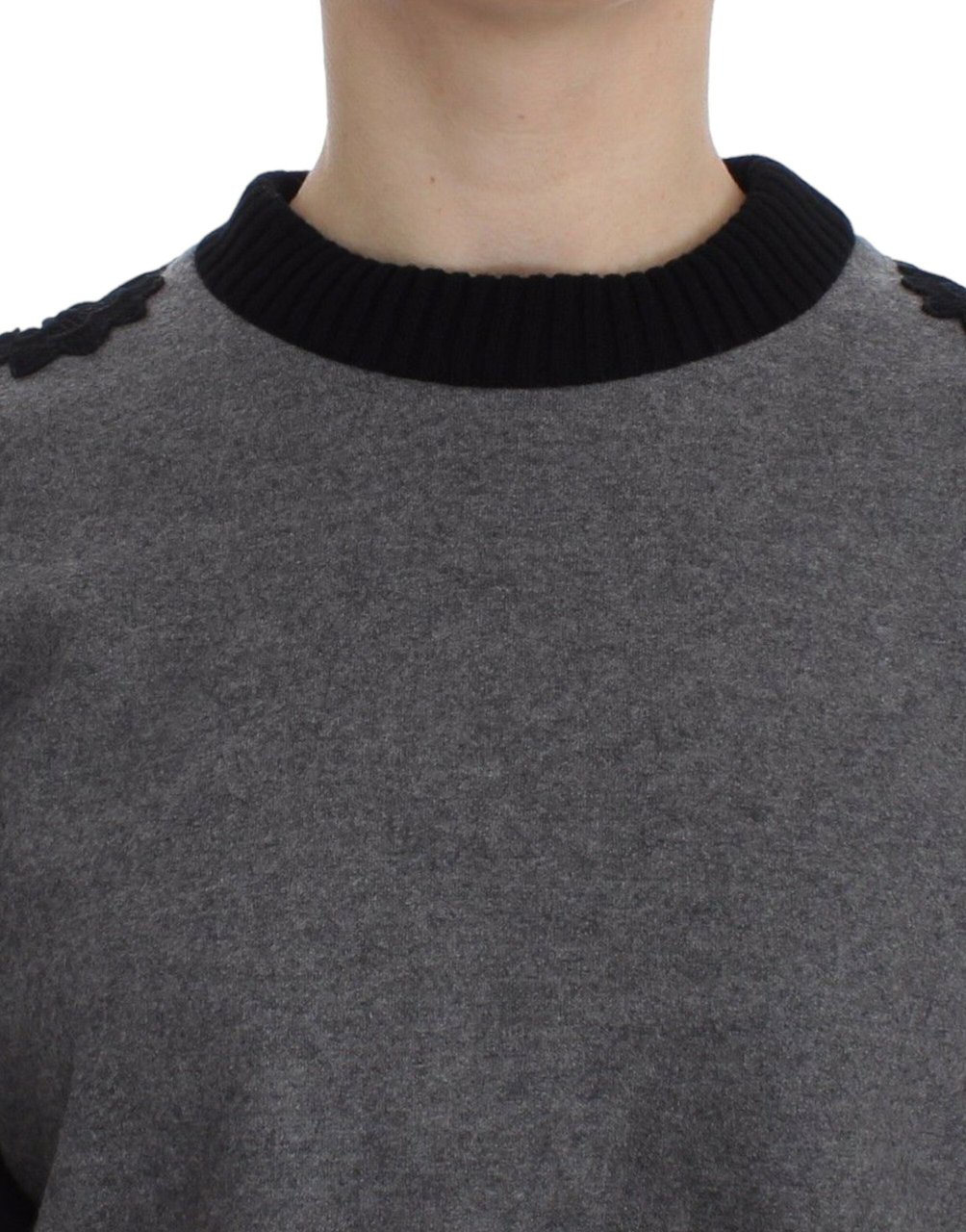 Dolce & Gabbana Gray Black Lace Wool Cashmere Sweater Divers