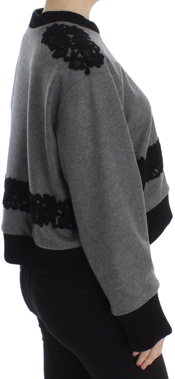 Dolce & Gabbana Gray Black Lace Wool Cashmere Sweater Divers