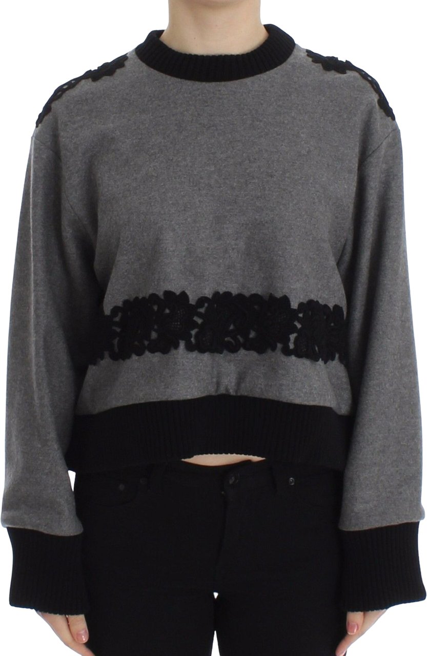 Dolce & Gabbana Gray Black Lace Wool Cashmere Sweater Divers