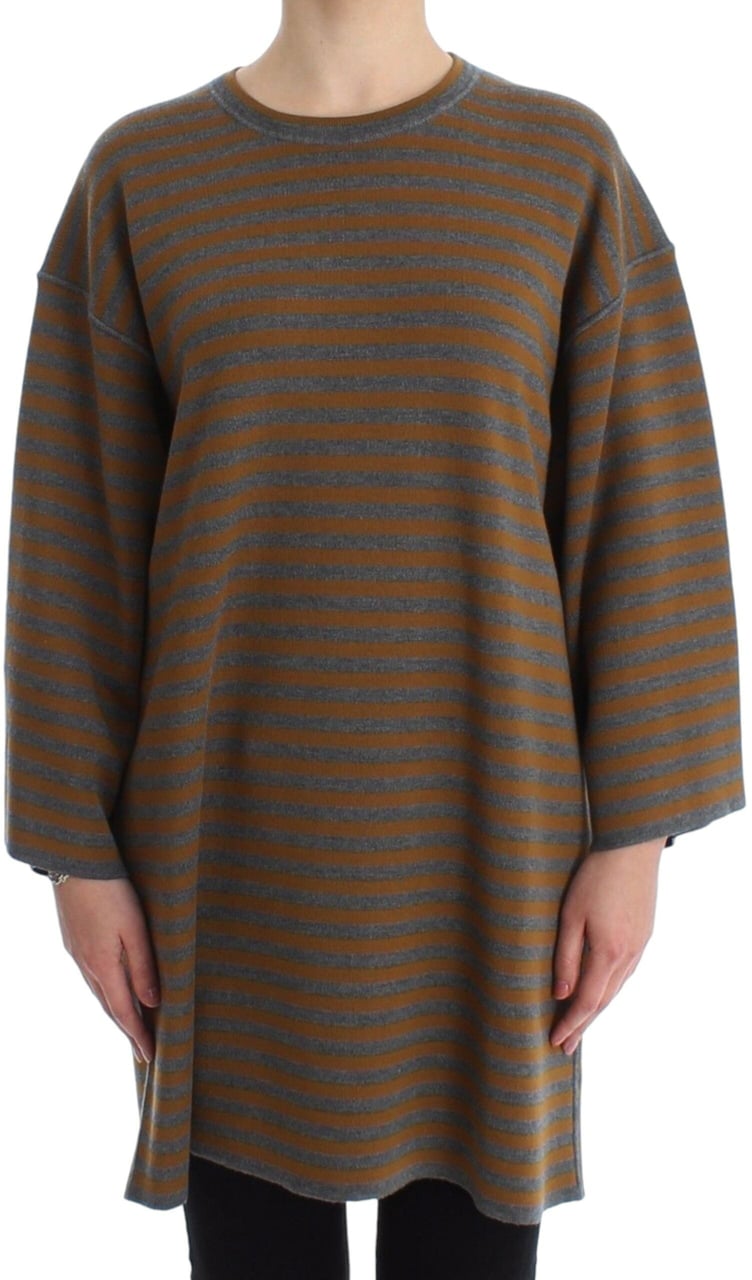 Dolce & Gabbana Oversized Gray Yellow Striped Sweater Top Grijs