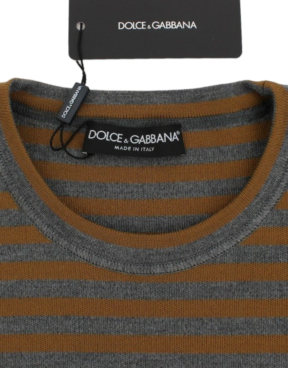 Dolce & Gabbana Oversized Gray Yellow Striped Sweater Top Grijs