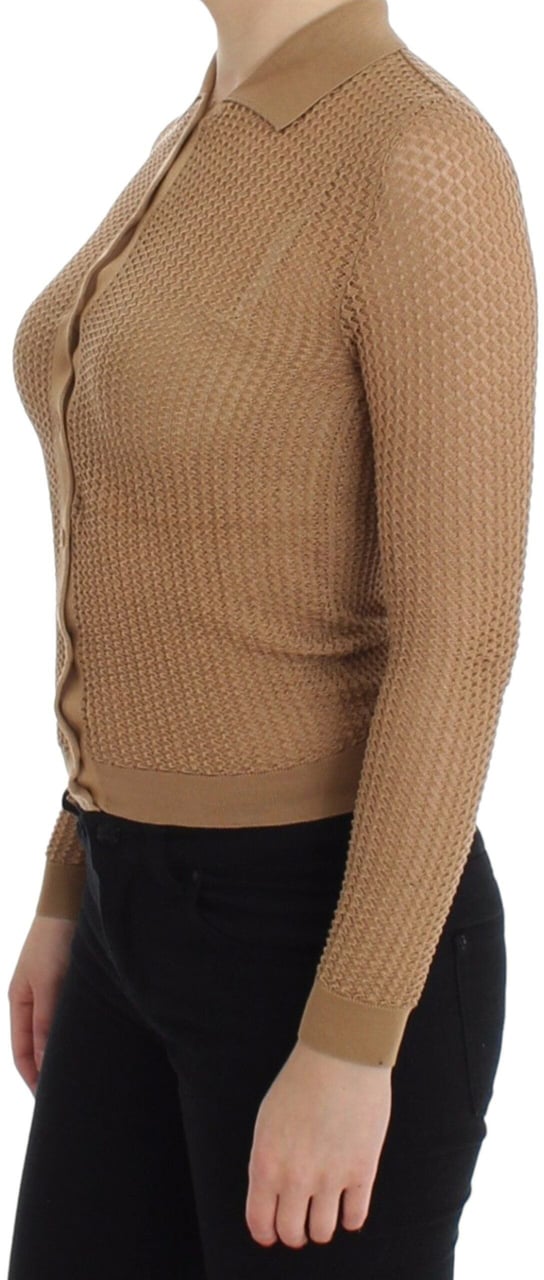 Dolce & Gabbana Beige Knitted Cotton Polo Cardigan Sweater Beige