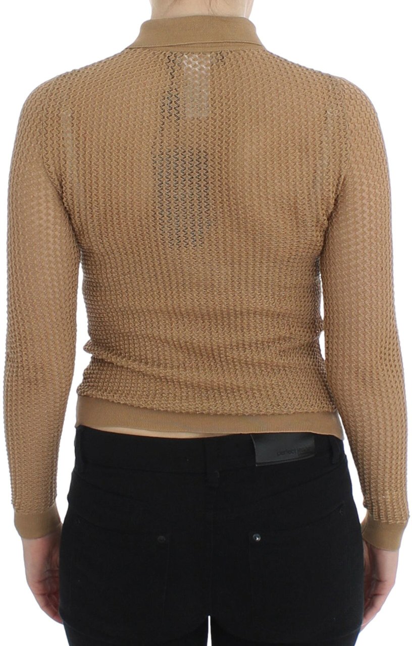 Dolce & Gabbana Beige Knitted Cotton Polo Cardigan Sweater Beige