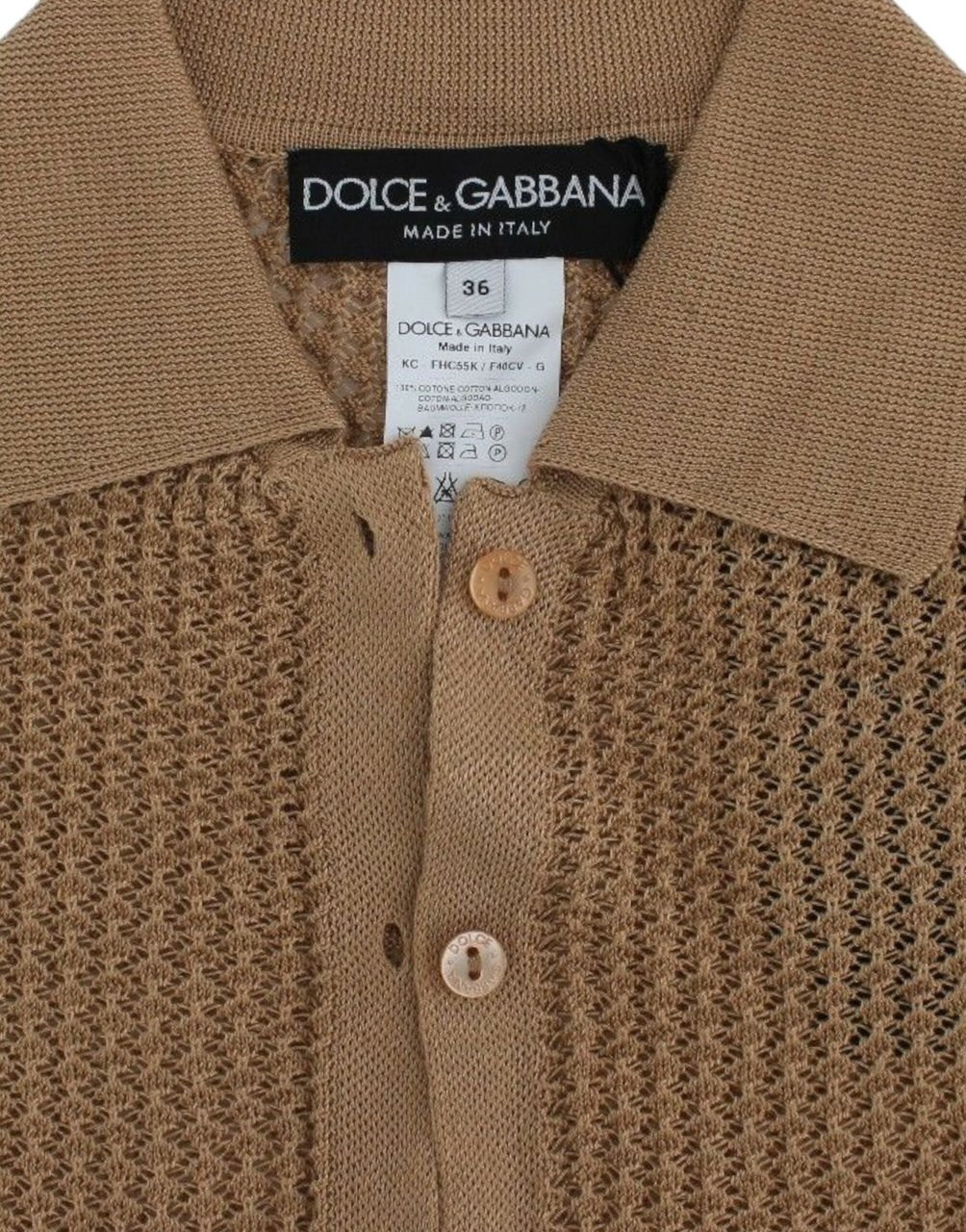 Dolce & Gabbana Beige Knitted Cotton Polo Cardigan Sweater Beige