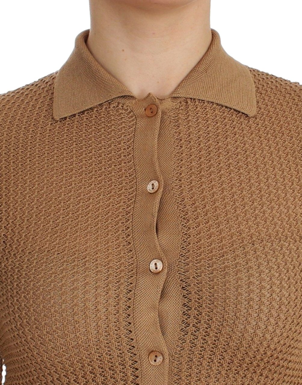 Dolce & Gabbana Beige Knitted Cotton Polo Cardigan Sweater Beige