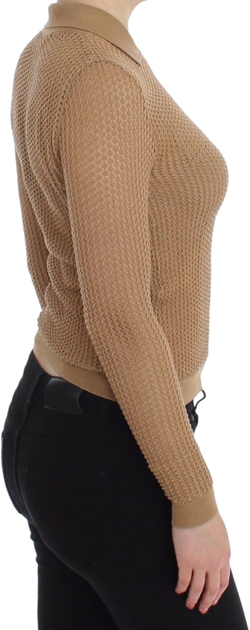 Dolce & Gabbana Beige Knitted Cotton Polo Cardigan Sweater Beige