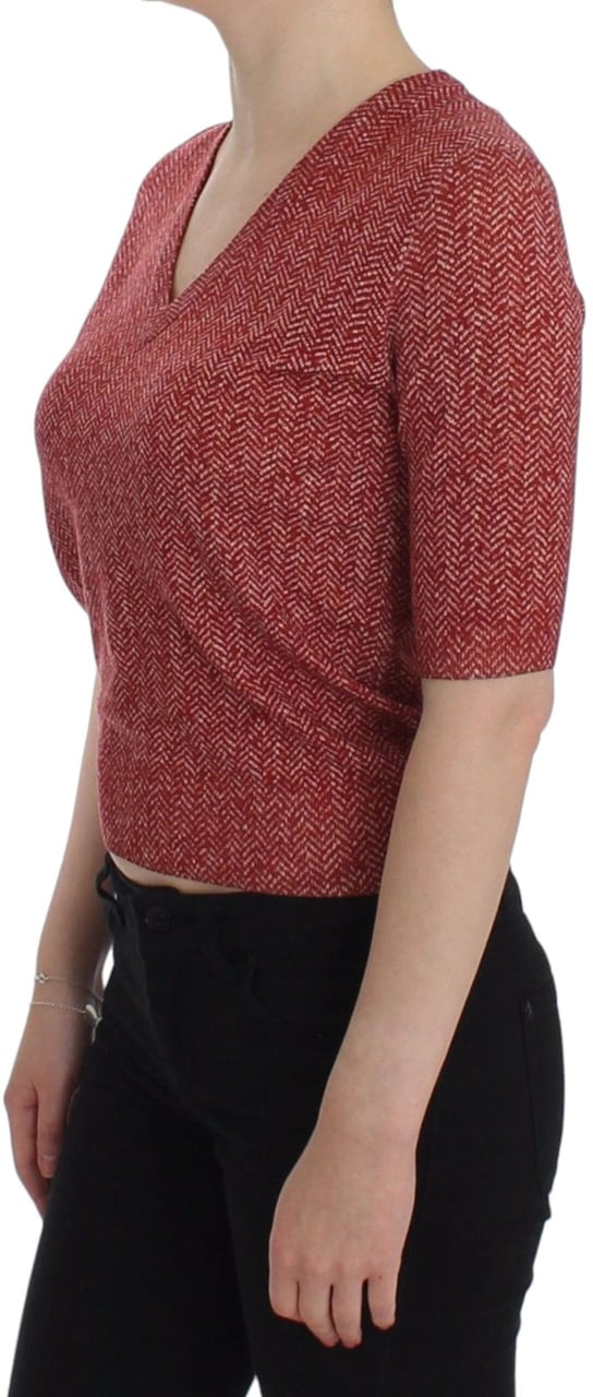 Dolce & Gabbana Red Wool Tweed Short Sleeve Sweater Pullover Rood
