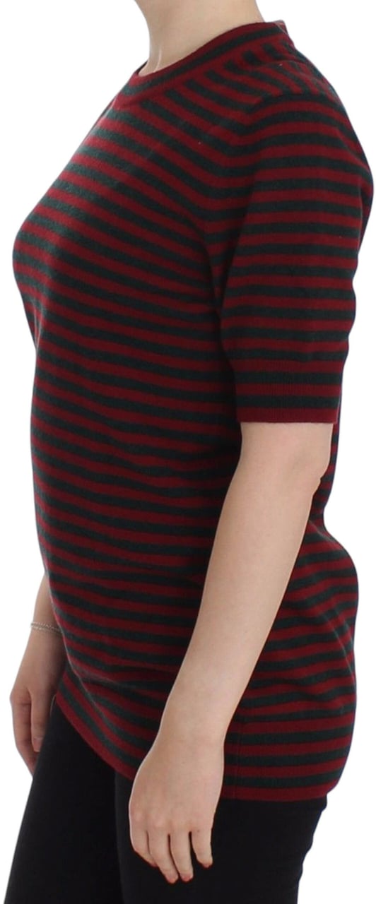 Dolce & Gabbana Red Gray Cashmere Short Sleeve Sweater Rood