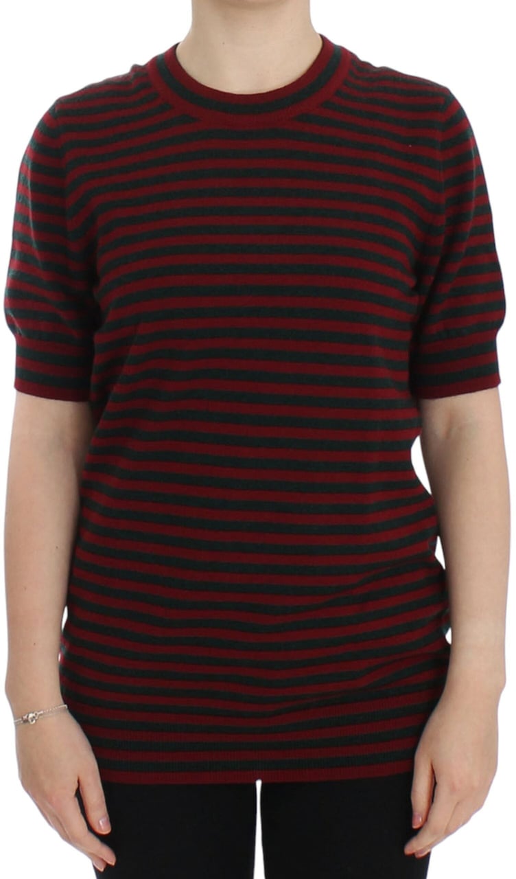 Dolce & Gabbana Red Gray Cashmere Short Sleeve Sweater Rood