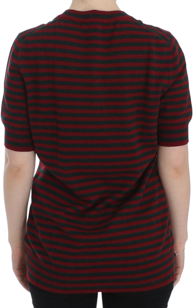 Dolce & Gabbana Red Gray Cashmere Short Sleeve Sweater Rood