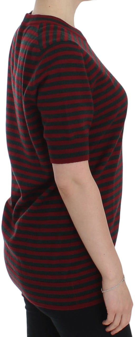 Dolce & Gabbana Red Gray Cashmere Short Sleeve Sweater Rood