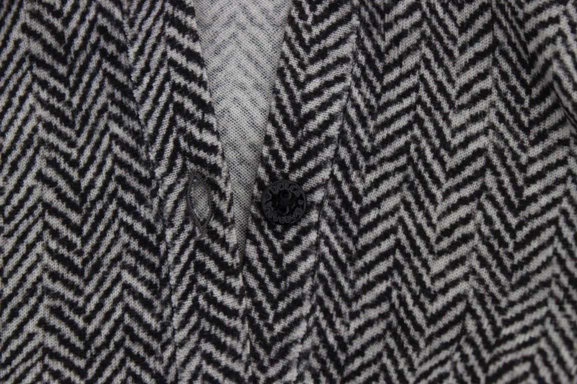 Dolce & Gabbana Black White Wool Top Cardigan Sweater Zwart
