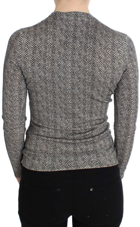 Dolce & Gabbana Black White Wool Top Cardigan Sweater Zwart